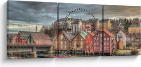 Kép - házak a folyó mellett (órával) (90x30 cm)