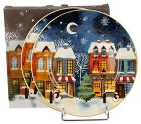 Karácsonyi porcelán desszertes tányér 2 db szett díszdobozban Christmas City