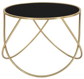 Kerek üveg dohányzóasztal, hajlított lábbal, 60 cm, fekete-arany - CANOPUS