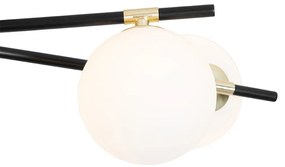 Mennyezeti lámpa fekete arannyal és opál üveggel 6 lámpás - Lynn