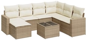 8 részes bézs polyrattan kerti ülőgarnitúra párnával