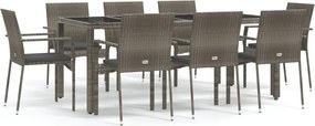 vidaXL 9 részes szürke polyrattan kerti étkezőgarnitúra párnával