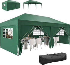 Outsunny pavilon kb. 590×295 cm összecsukható pop-up sátor ablakkal és levehető oldalfalakkal, UV-védelem, sötétzöld | Aosom