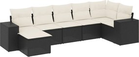 vidaXL 7 részes fekete polyrattan kerti ülőgarnitúra párnával