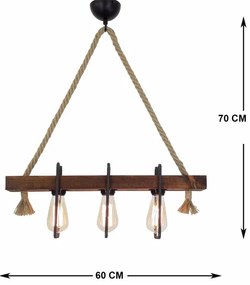 Kábelcsillár KUTUK 3xE27/40W/230V, fenyő