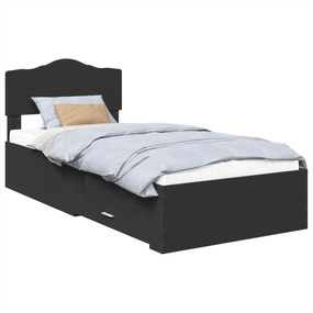 vidaXL Ágykeret fejtámlával fiókkal Fekete 100 x 200 cm Faanyag