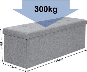 Összecsukható vászon tárolópuff, szürke 110x38x38cm
