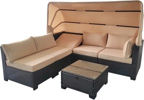 Avenberg GALIA Nagy rattan kerti garnitúra fekete/kék + bézs huzatok