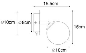 Modern fekete reflektor opál üveggel kapcsolóval - Athén
