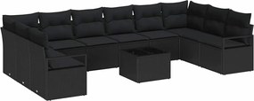 vidaXL Kanapé Szett párnával 11 pcs Fekete polirattan