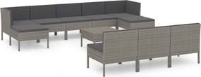 vidaXL 11 részes szürke polyrattan kerti bútorszett párnákkal