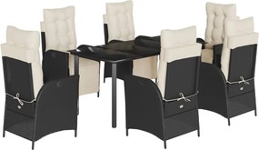 vidaXL 7 részes fekete polyrattan kerti étkezőgarnitúra párnával