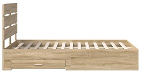 vidaXL Ágykeret fiókkal fejtámlával Sonoma tölgy 135 x 190 cm Faanyag