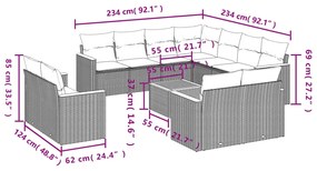 12 részes fekete polyrattan kerti ülőgarnitúra párnákkal