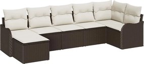 vidaXL Kerti Kanapé Szett párnával 7 pcs Barna és fehér Poli rattan
