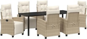 vidaXL Kert étkező szett párnával 7 pcs Bézs polirattan