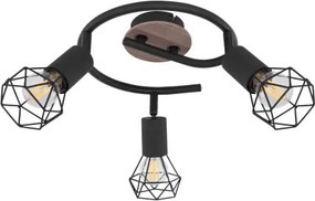 Globo 54802S-3H Spotlámpa fekete fém, barna fa betéttel. Ø:230, M:215, fényforrás nélkül 3xE14 40W 230V