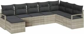 vidaXL Kanapé Szett párnával tárolóval 7 pcs Világosszürke polirattan