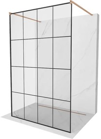 Mexen Kioto, Walk-In zuhany paraván 150 x 200 cm, 8 mm üveg fekete mintás, réz matt profil, 800-150-002-65-77
