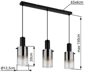 Globo 15907-3H - Csillár zsinóron FLORENTINA 3xE27/40W/230V fekete