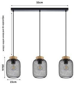 Brilagi - Zsinóros csillár BASKLITE 3xE27/15W/230V kaucsukfa/fekete