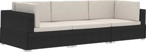 vidaXL 3 darabos fekete polyrattan kerti ülőgarnitúra párnákkal