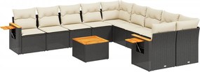 vidaXL 11 részes fekete polyrattan kerti ülőgarnitúra párnákkal