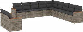 vidaXL 11 részes szürke polyrattan kerti ülőgarnitúra párnákkal