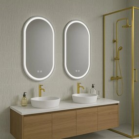 Erga Lyra, ovális LED tükör 40x60cm, 3 fényszín, első és hátsó világítás, páramentes fűtőpárna, ERG-V01-LYRA-4060-CL