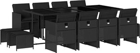 vidaXL 13 részes fekete polyrattan kerti ülőgarnitúra párnákkal