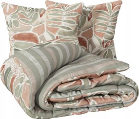 Alvaro ágyneműhuzat garnitúra 240x220cm zöld virágok 63x63 cm pamut gombok