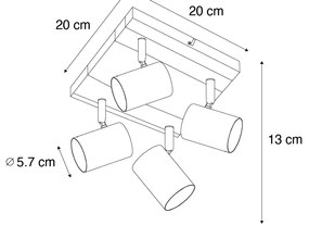 Mennyezeti lámpa fekete fával 4-lámpás állítható téglalap - Jeana