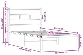 barna tölgy színű fejtámlás ágykeret matrac nélkül 100 x 200 cm
