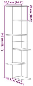 fekete szerelt fa fali sarokpolc 36,5 x 36,5 x 140 cm