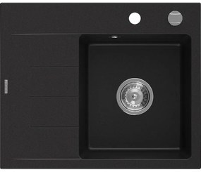 Mexen Ben 1 medencés gránit mosogató csepptálcával, jobb oldali 600 x 500 mm, fekete, krómozott szifon - 6523605000-77