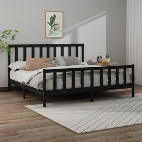 fekete tömör fenyőfa ágykeret 200x200 cm