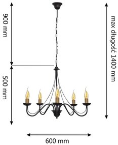 Csillár láncon MALBO 5xE14/60W/230V