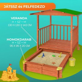 SUNNY verandás homokozó, 130x130x143cm, barna/zöld Jurhan