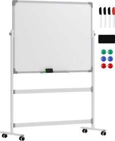 HOMCOM Kétoldalas Mágneses Tábla 120 x 90 cm Mágneses Tábla Tolltartóval és Alumínium Kerettel Forgó Mobil Mágnes Irodához, Otthon | Aosom
