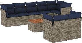 vidaXL 9 részes szürke polyrattan kerti ülőgarnitúra párnával