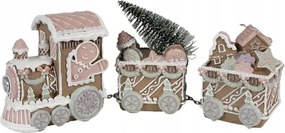 Karácsonyi dekoráció Led fénnyel barna vonat mézeskalácsokkal és karácsonyfával