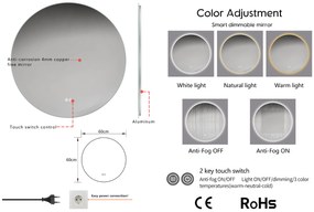 Erga Sofia, kerek LED tükör 60cm páramentes fűtőbetéttel, ERG-V01-207-6060