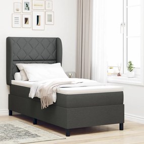 Boxspring Ágy Mattal - Sötétszürke, 90x190 cm, Szövet