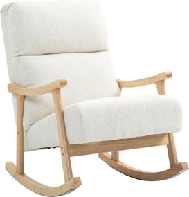 HOMCOM Hintaszék, Hinta Karosszék Hátpárnával, Fa Hintalábakkal, Pihenő Karosszék Teddy Plüss Hatással, Relaxáló Szék a Nappaliba, Hálószobába, Erkély