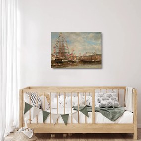 Üveg kép - Eugène Boudin, Festival in the Harbor of Honfleur, reprodukciók (70x50 cm)
