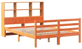 viaszbarna tömör fa könyvespolcos ágy matrac nélkül 120 x 190cm
