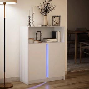 fehér szerelt fa tálalószekrény LED-del 77 x 34 x 100 cm