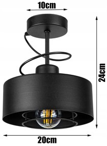 Glimex LAVOR MED rácsos fix mennyezeti lámpa fekete 1x E27 + ajándék LED izzó