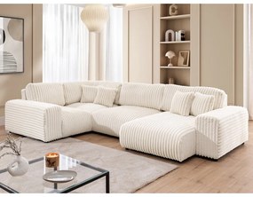 Krémszínű kordbársony sarokkanapé (bal oldali-U alakú) Justin – Ropez
