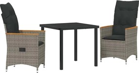vidaXL Kert étkező szett párnával 3 pcs Szürke polirattan